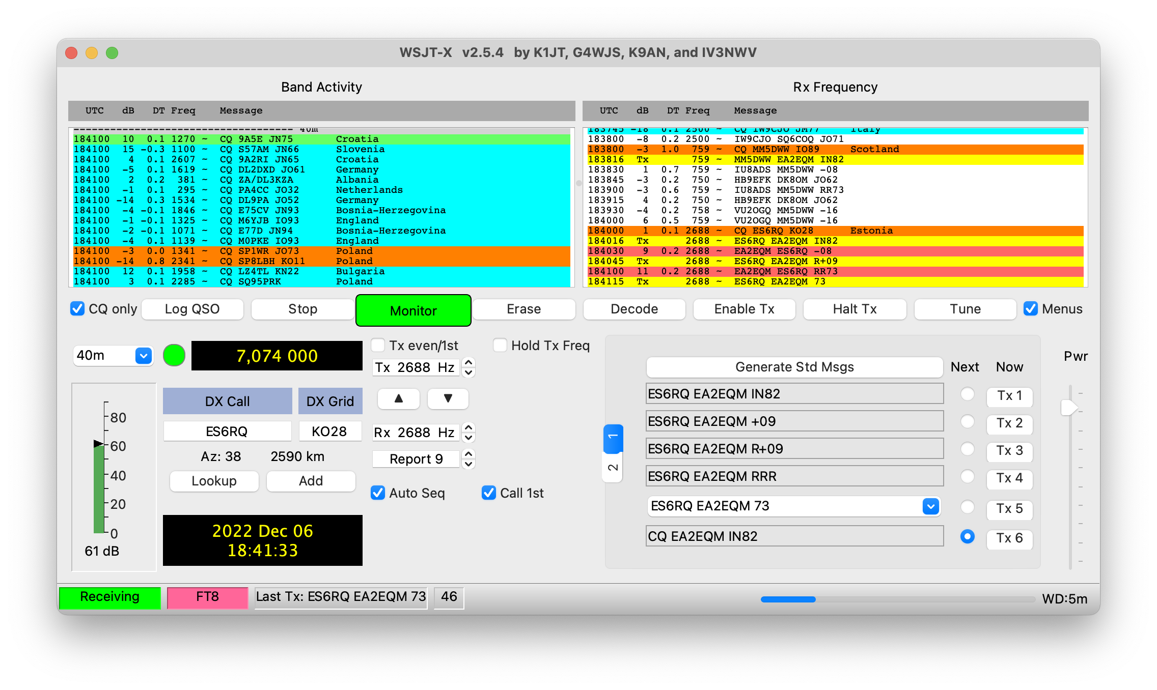 WSJTX programaren pantaila-argazkia